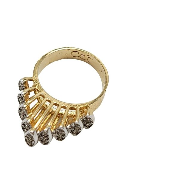 Vintage CCI Designer Gold Tone Clear Rhinestone Multi-Level Pyramid Ring Size 5 - Picture 6 of 6